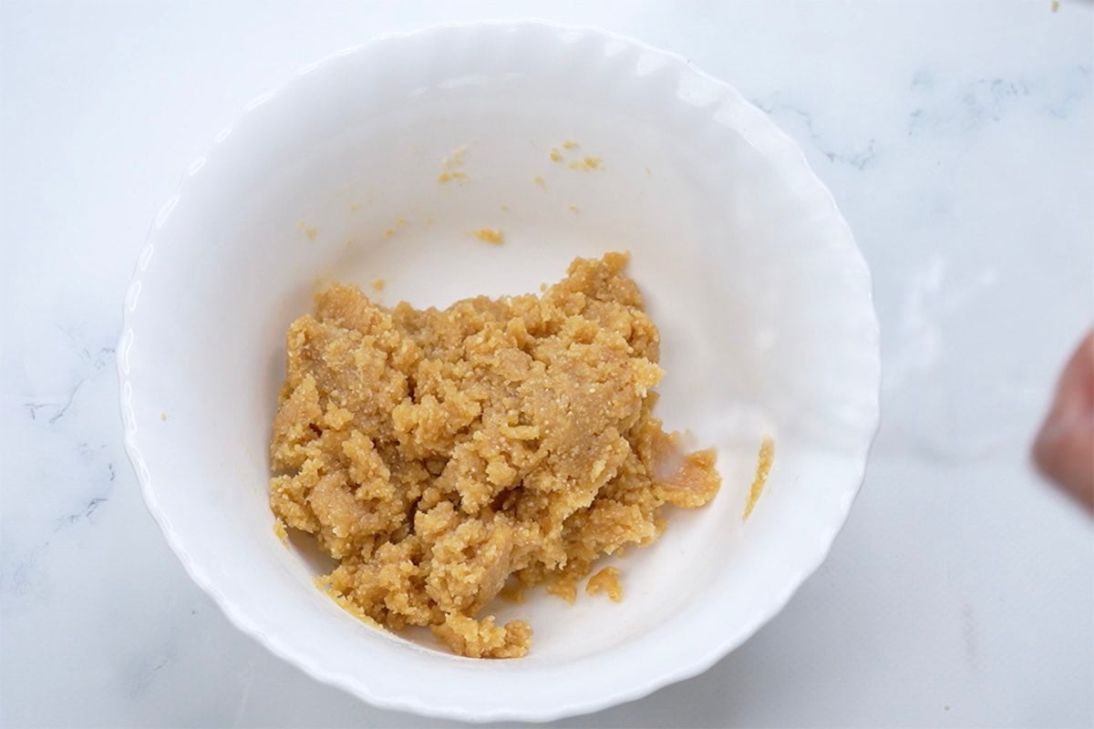 cookie dough in a white bowl.