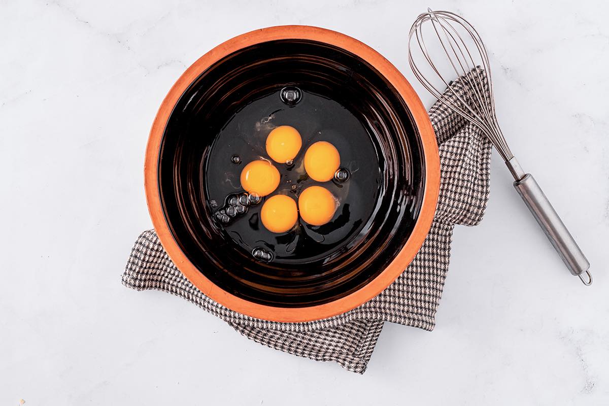 eggs in mixing bowl.