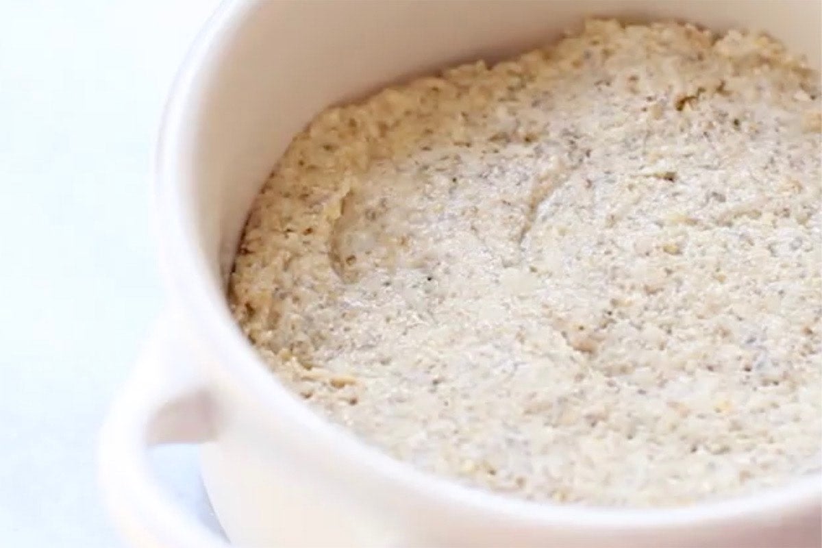 muffin batter in ramekin.
