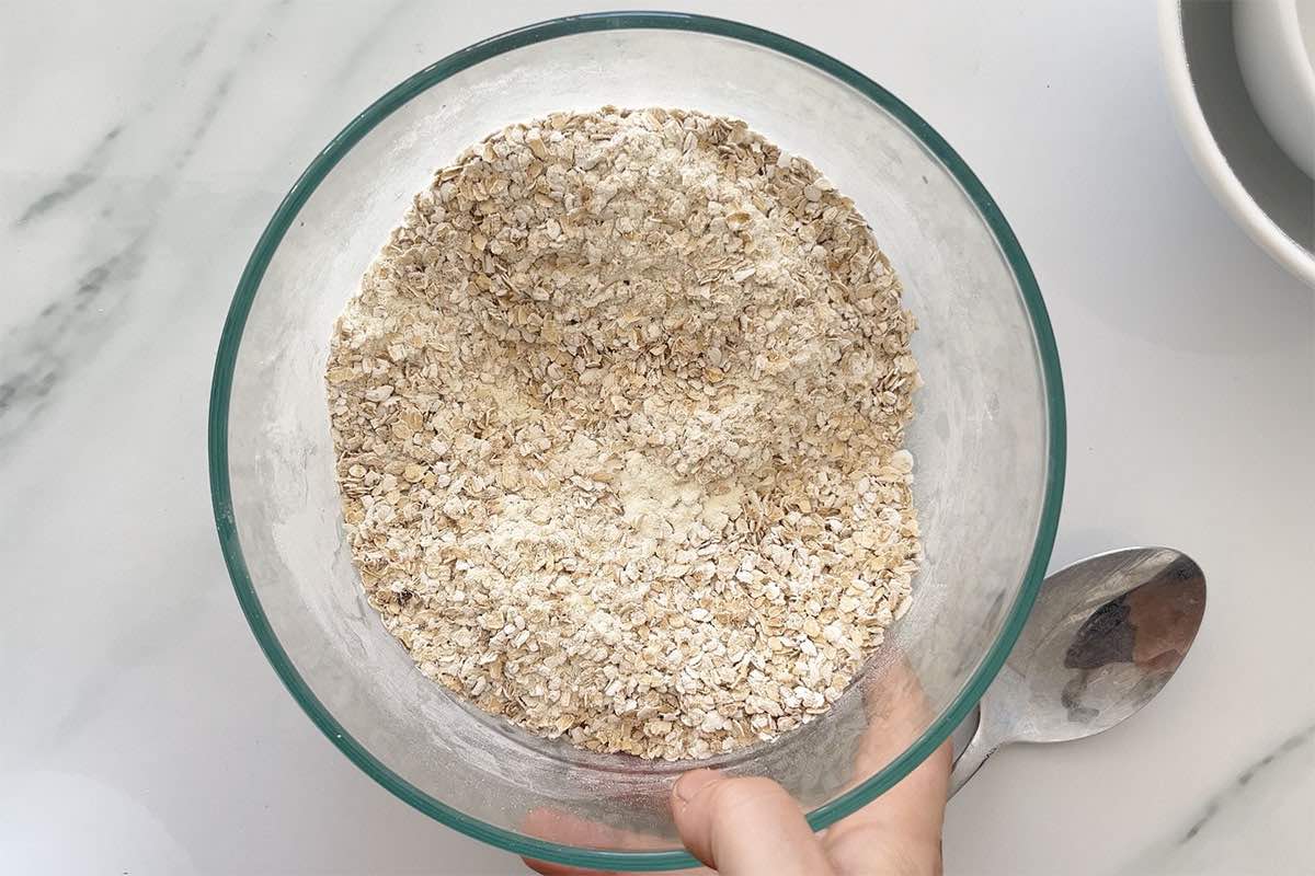 oats and protein powder in a bowl.