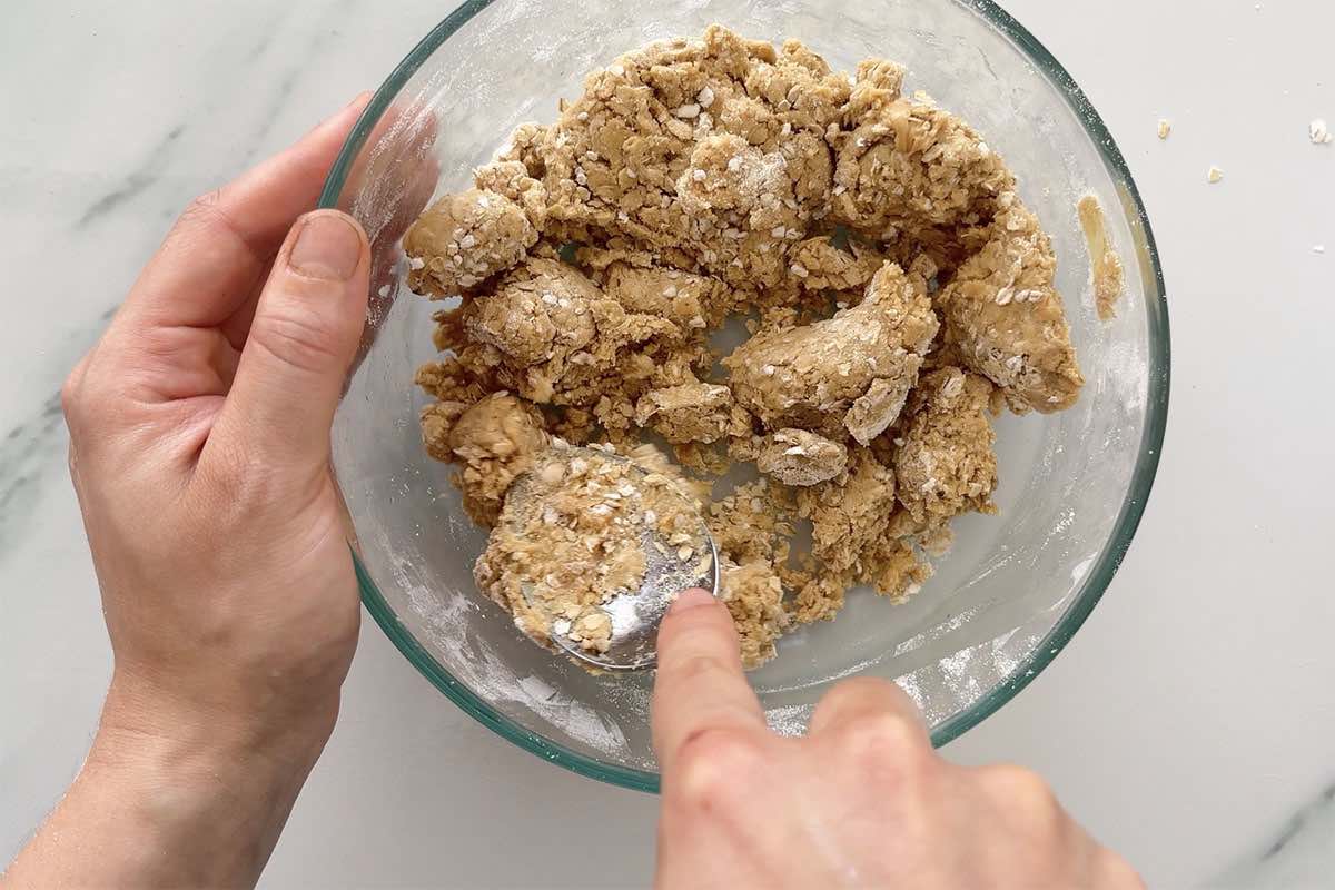 peanut butter protein ball mixture in a bowl.