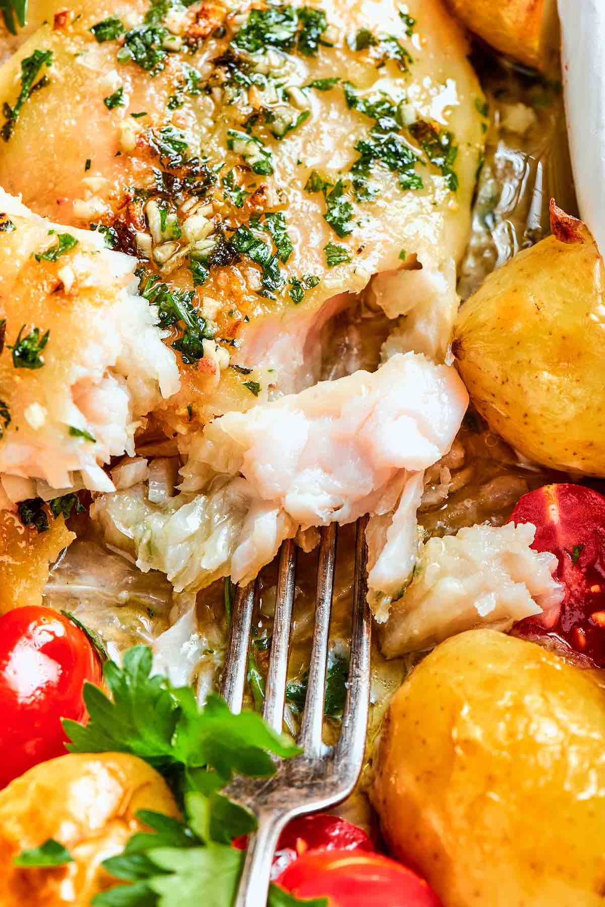 flaky baked pollock.