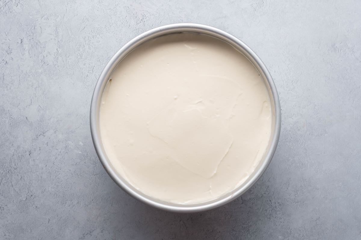 cheesecake filling on top of brownie crust.