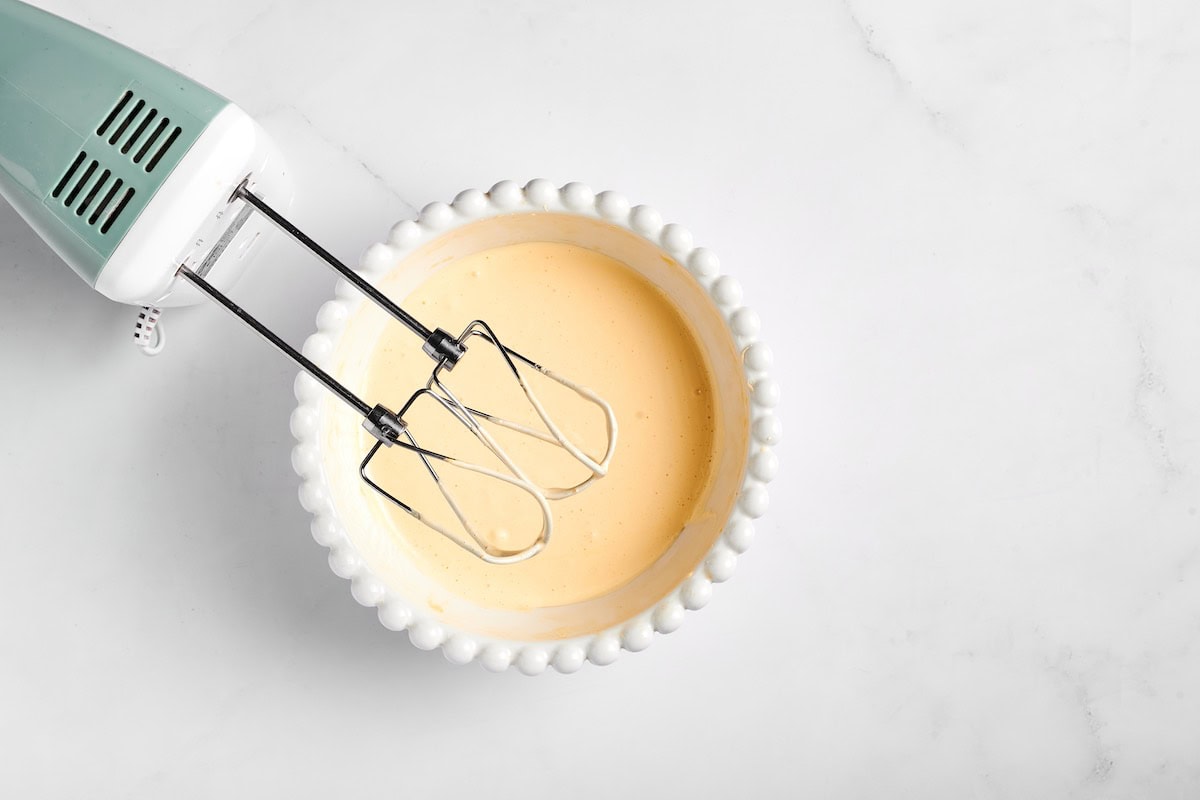 beaten egg yolks with superfine sugar.