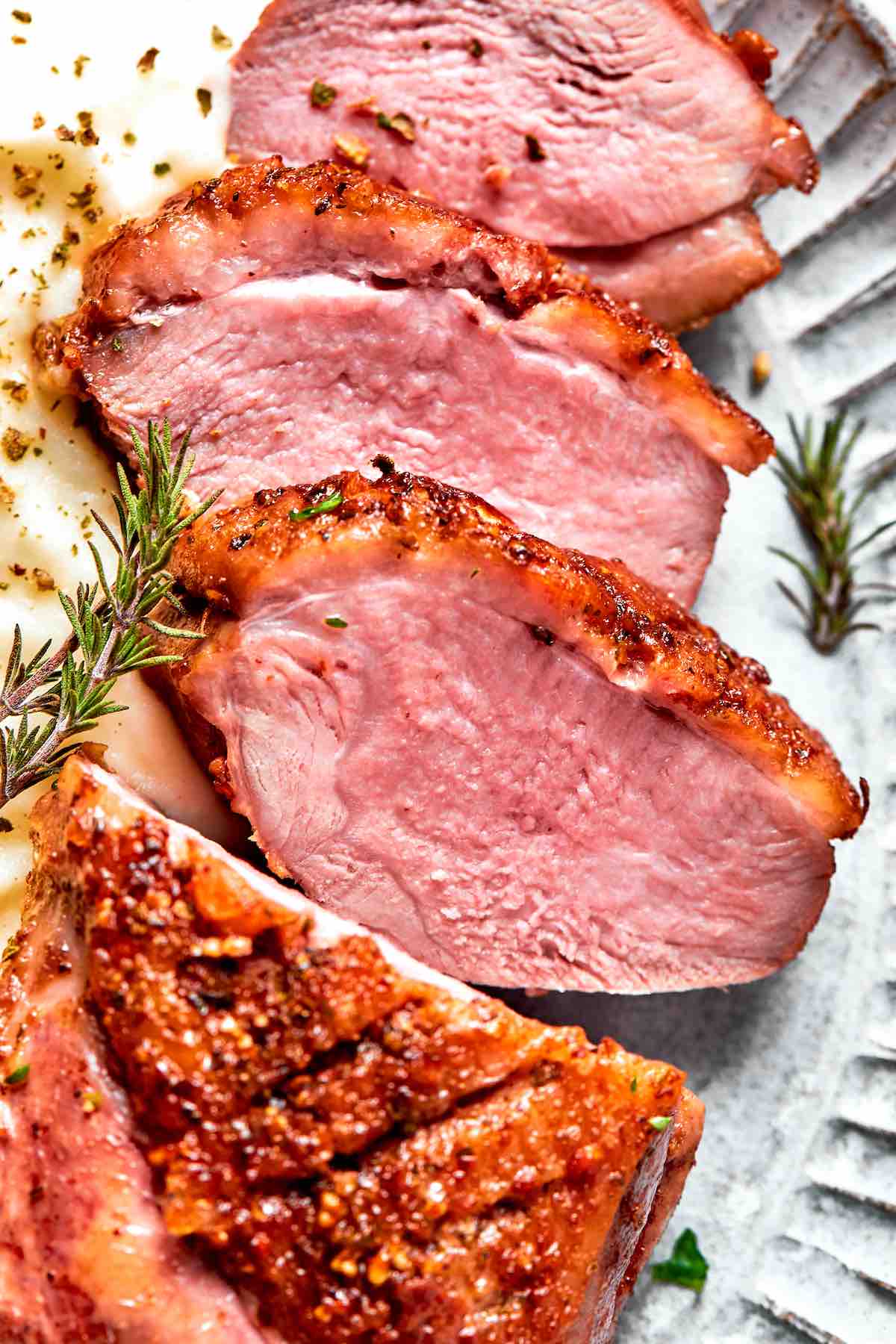 sliced seared duck breast.