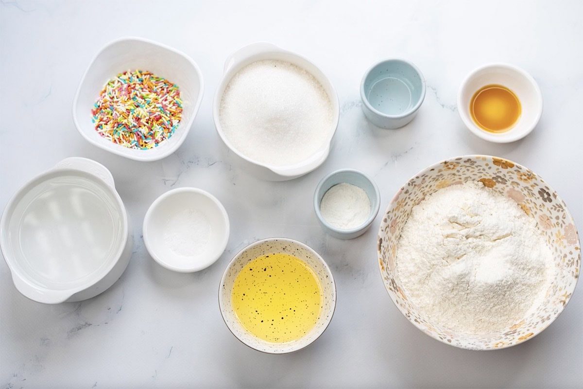 eggless funfetti cake ingredients.
