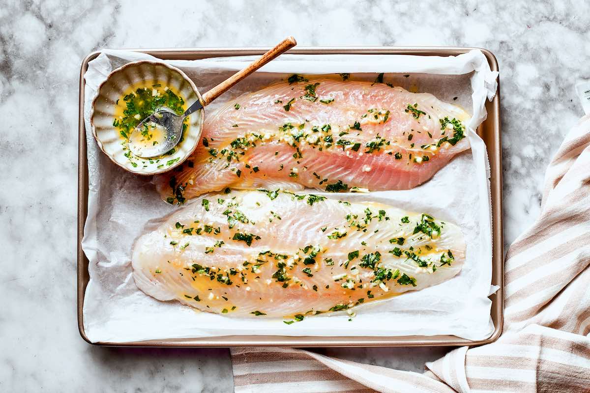 seasoned raw pollock fillets.