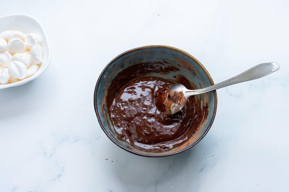 hot chocolate mug cake batter in a bowl.