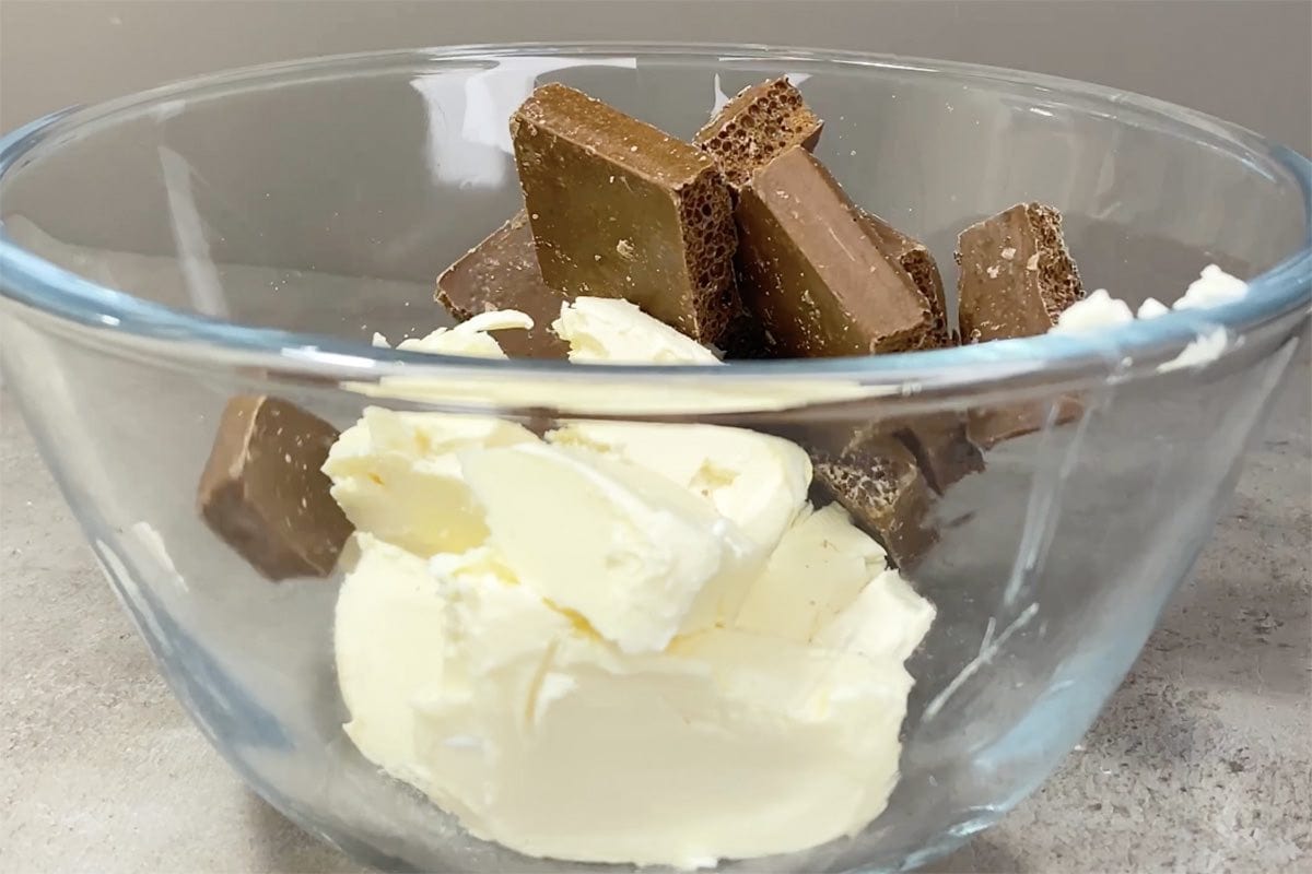 butter and chopped chocolate in a bowl.