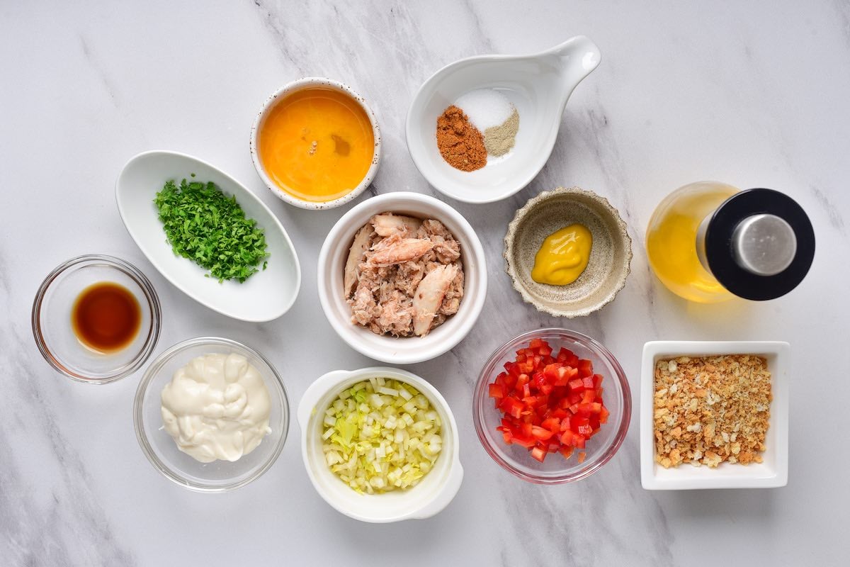 ingredients for air fryer crab cakes.