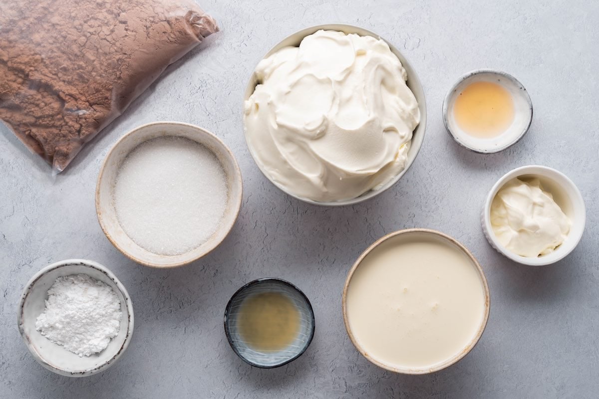 ingredients for brownie bottom cheesecake.