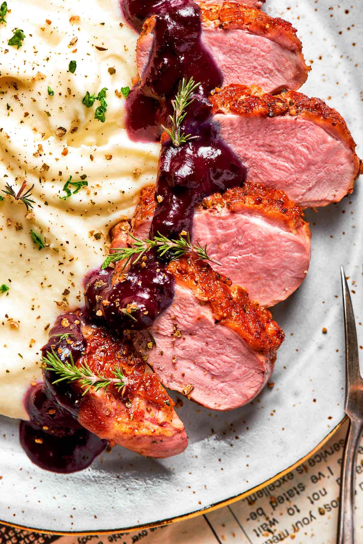 pan seared duck breast with plum sauce.