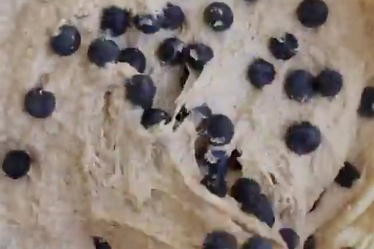 muffin batter in mixing bowl.