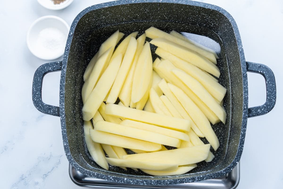 boiling jicama in the pot.