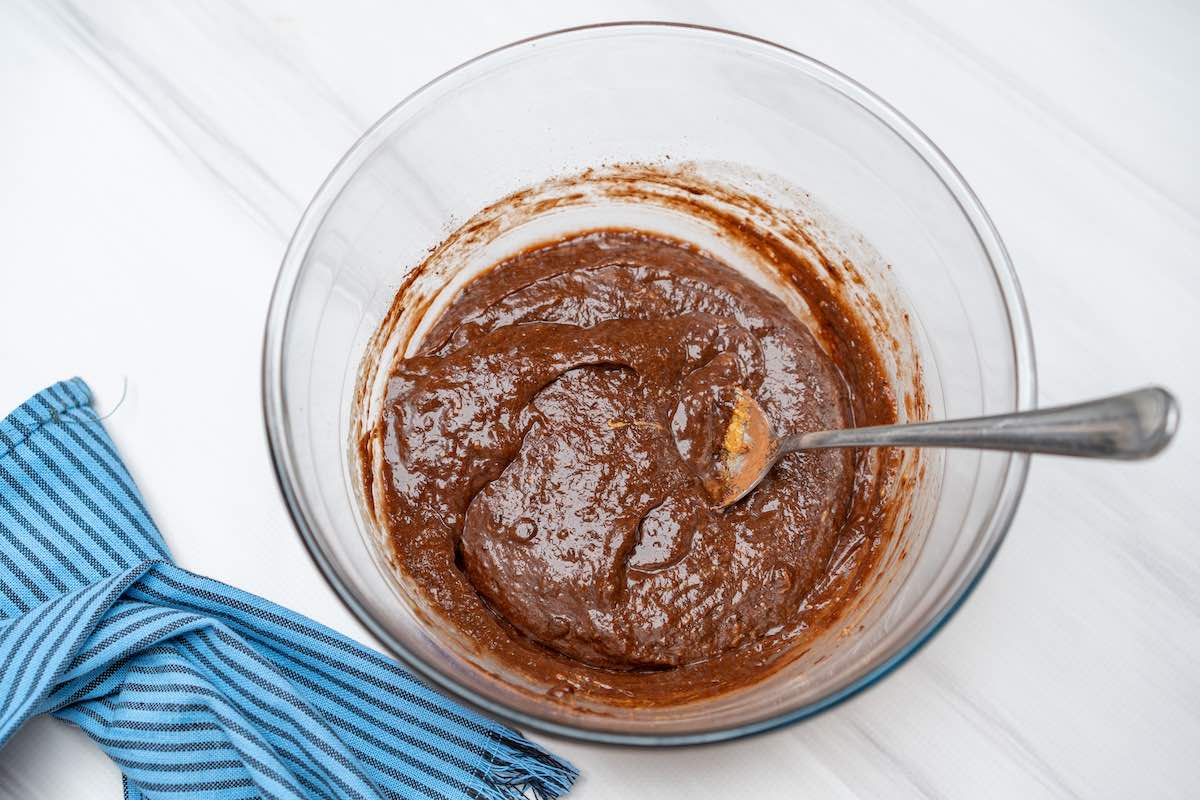 brownie batter in a bowl.