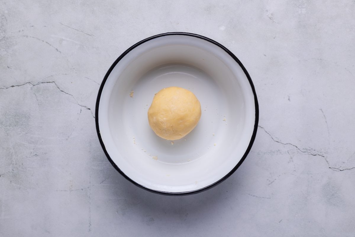 dough ball in bowl.
