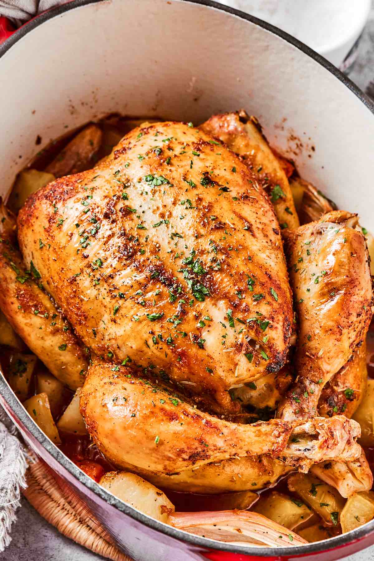 Dutch oven roast chicken recipe.