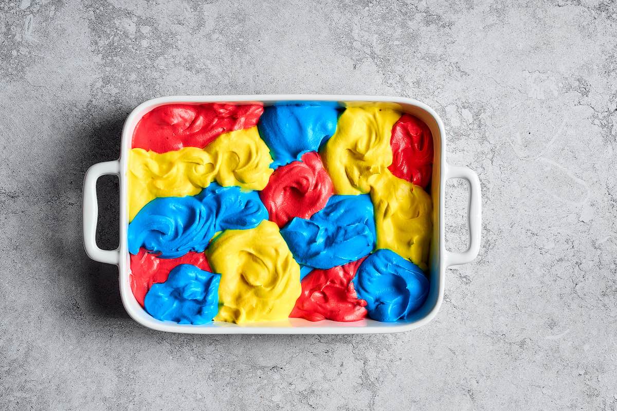 superman ice cream assembled in loaf pan.