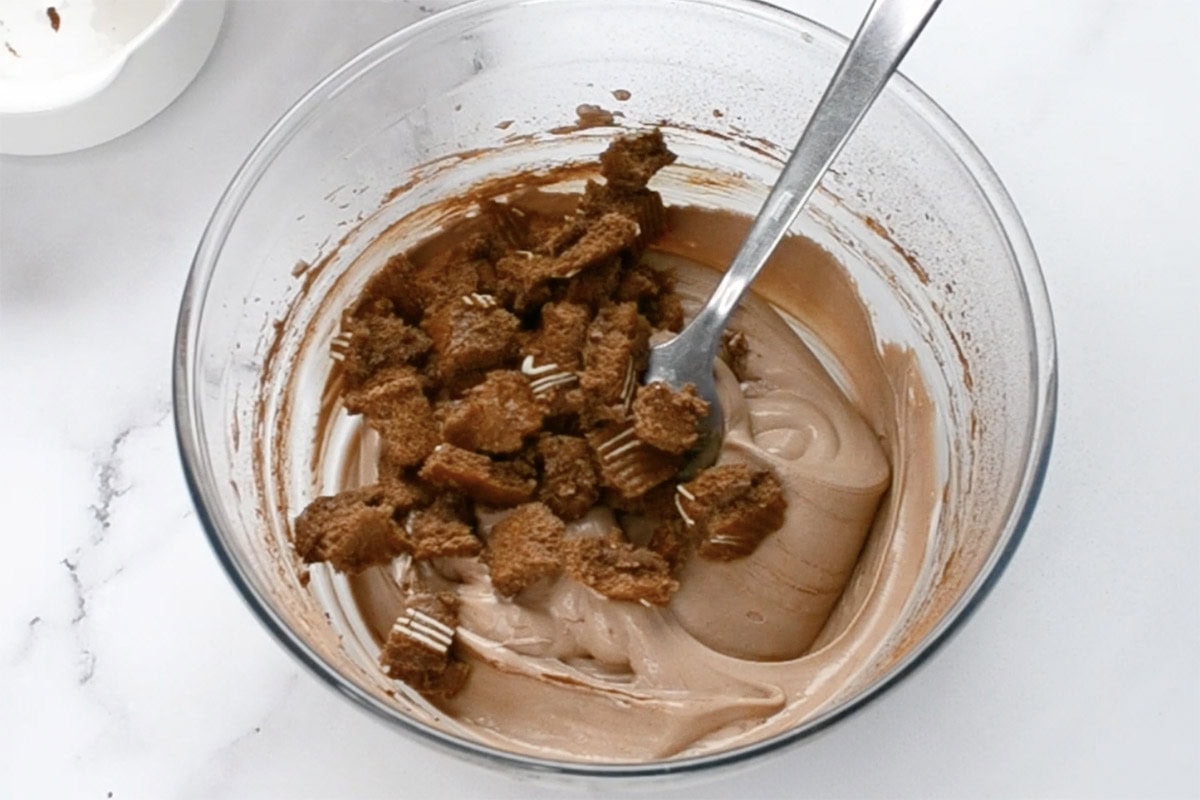 brownie chunks added to ice cream mixture.