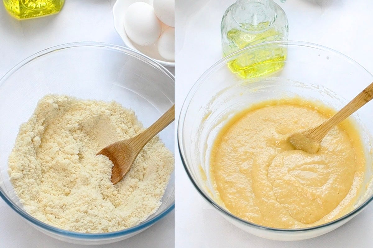 bread batter in mixing bowl.