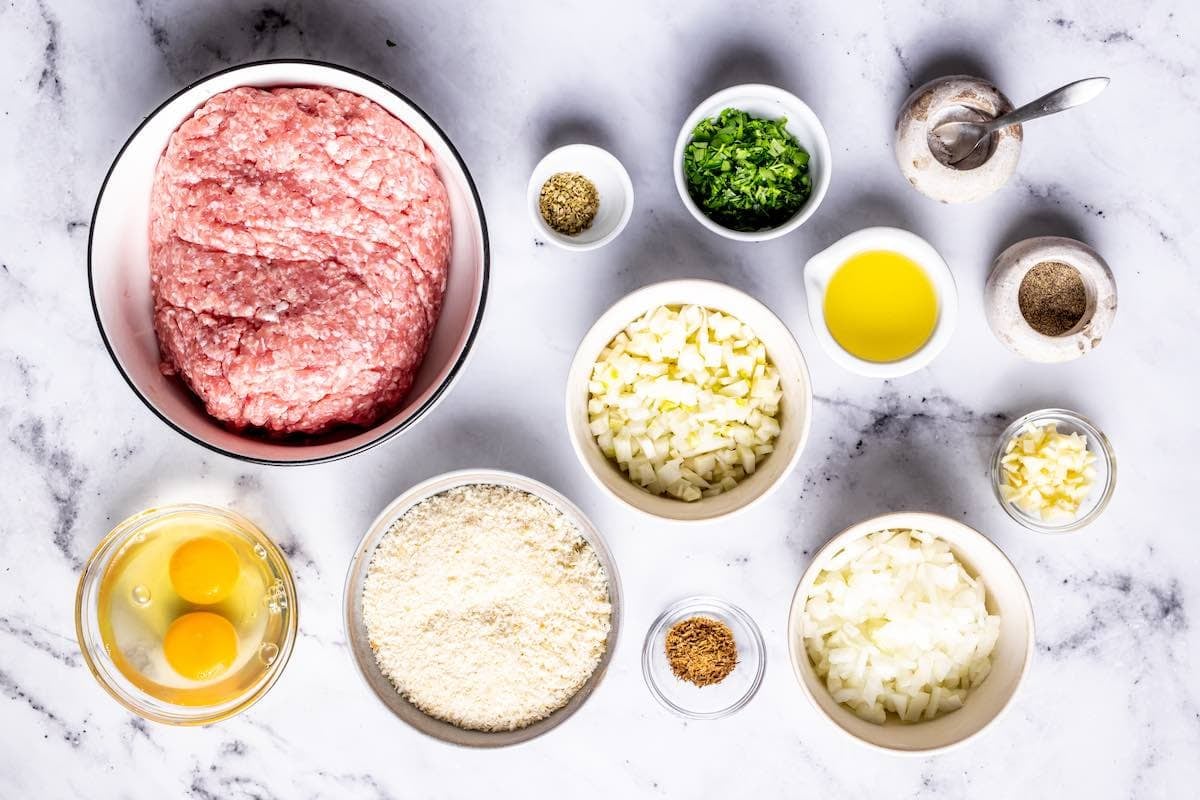 ingredients for pork meatballs.