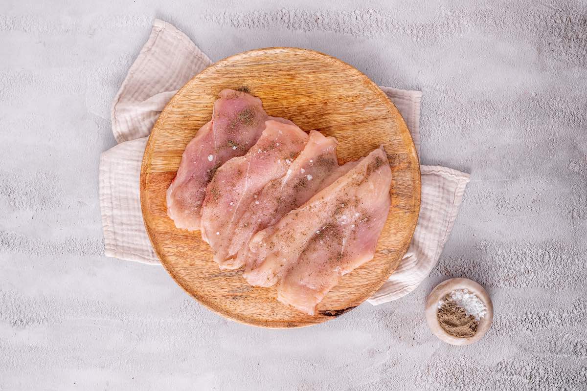 pounded chicken breast fillets.