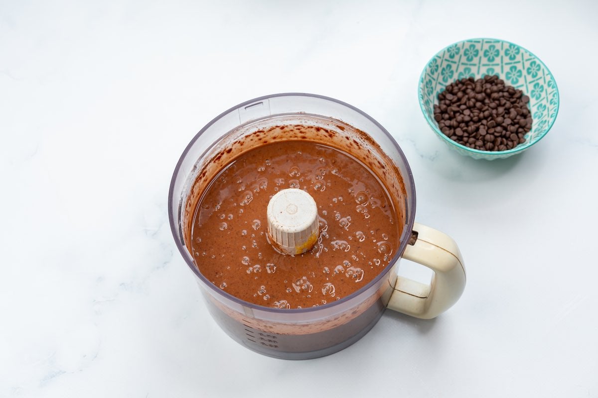 brownie mixture in food processor.