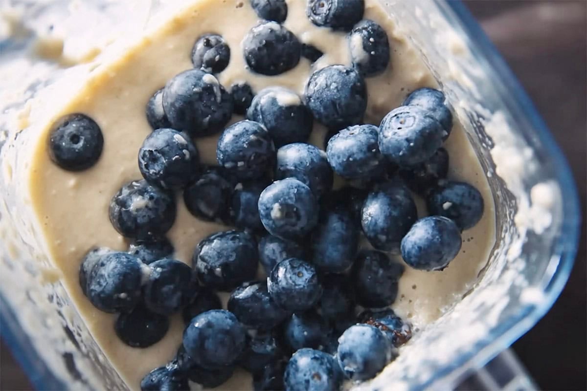 blueberries added to pancake batter.
