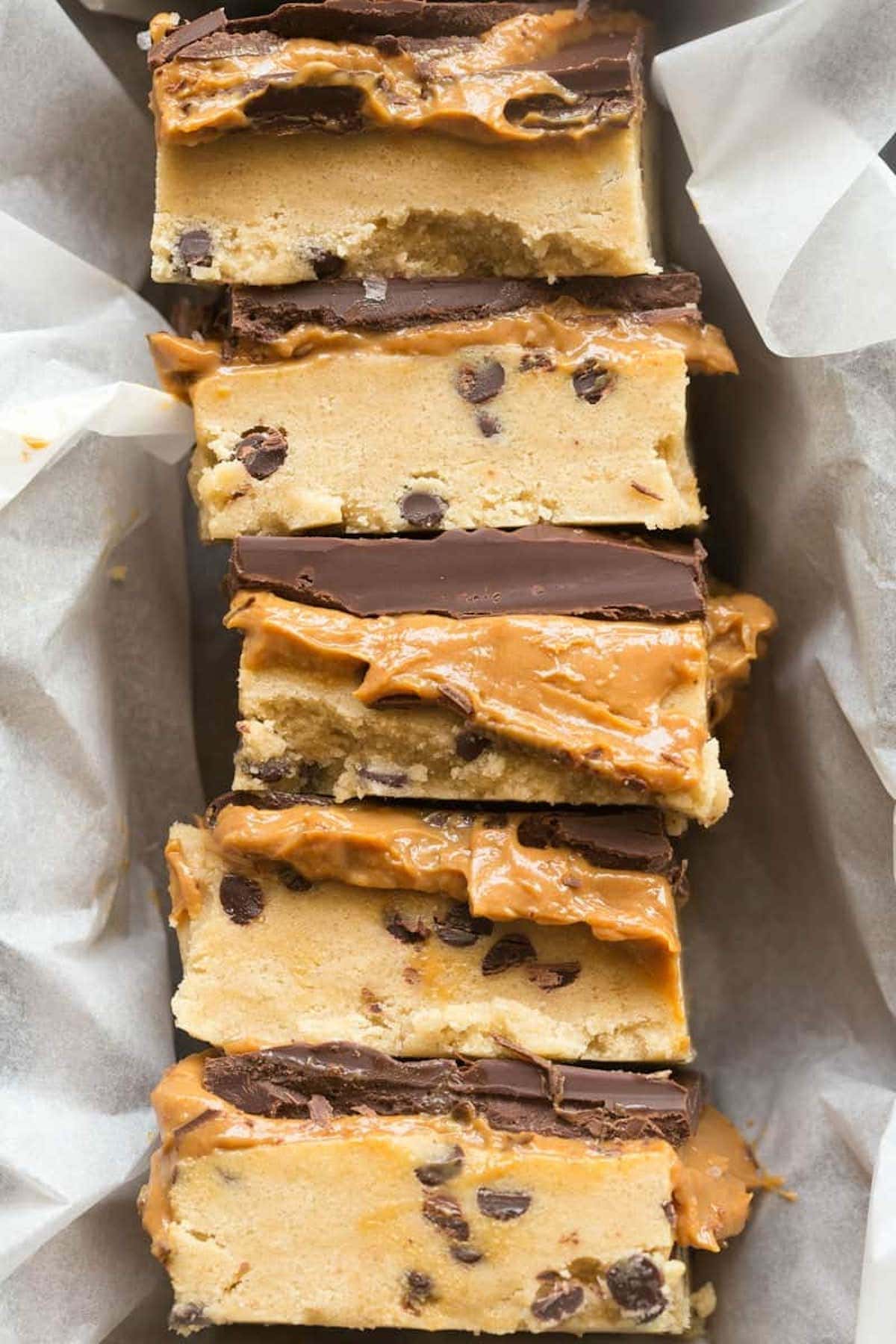 cookie dough bars in a serving tray.