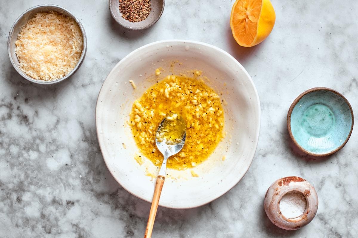 garlic and olive oil in a bowl.