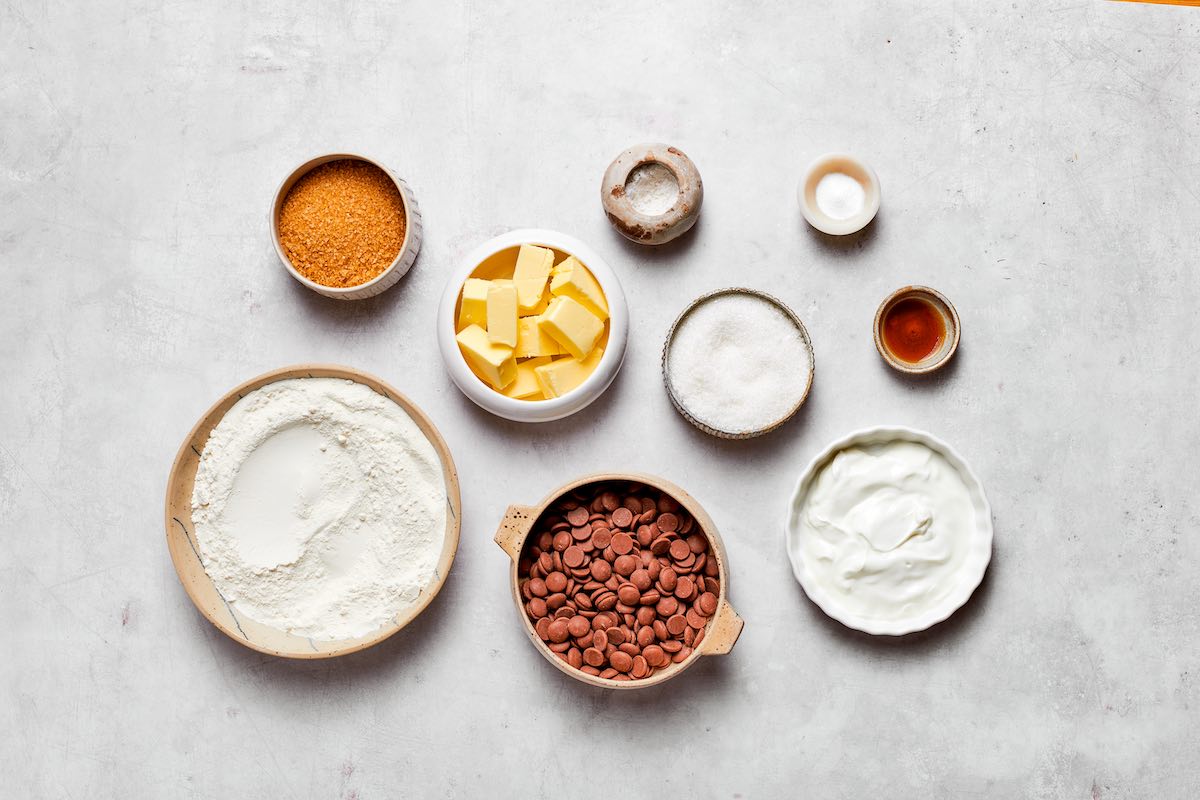 ingredients for yogurt chocolate chip cookies.