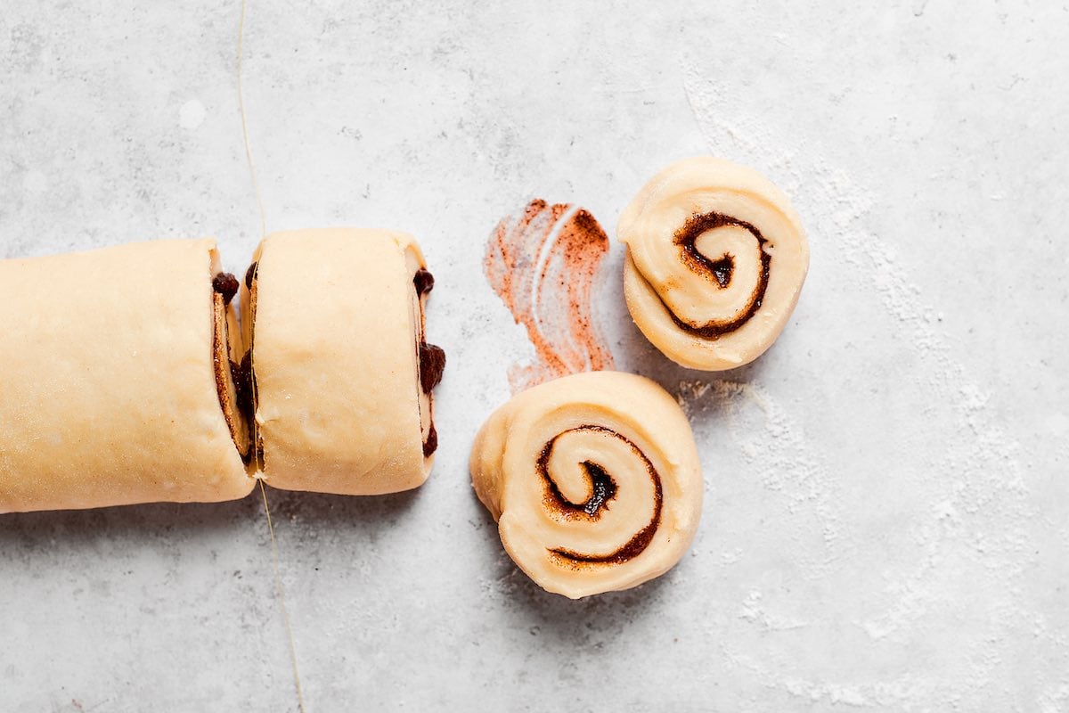 sliced unbaked cinnamon rolls.