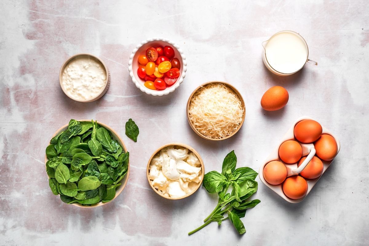 ingredients for cottage cheese quiche.