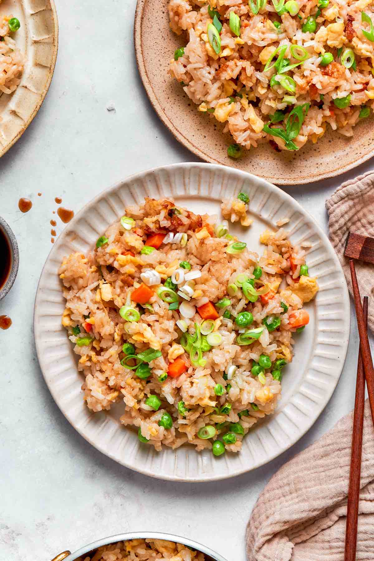 air fryer fried rice on a plate.