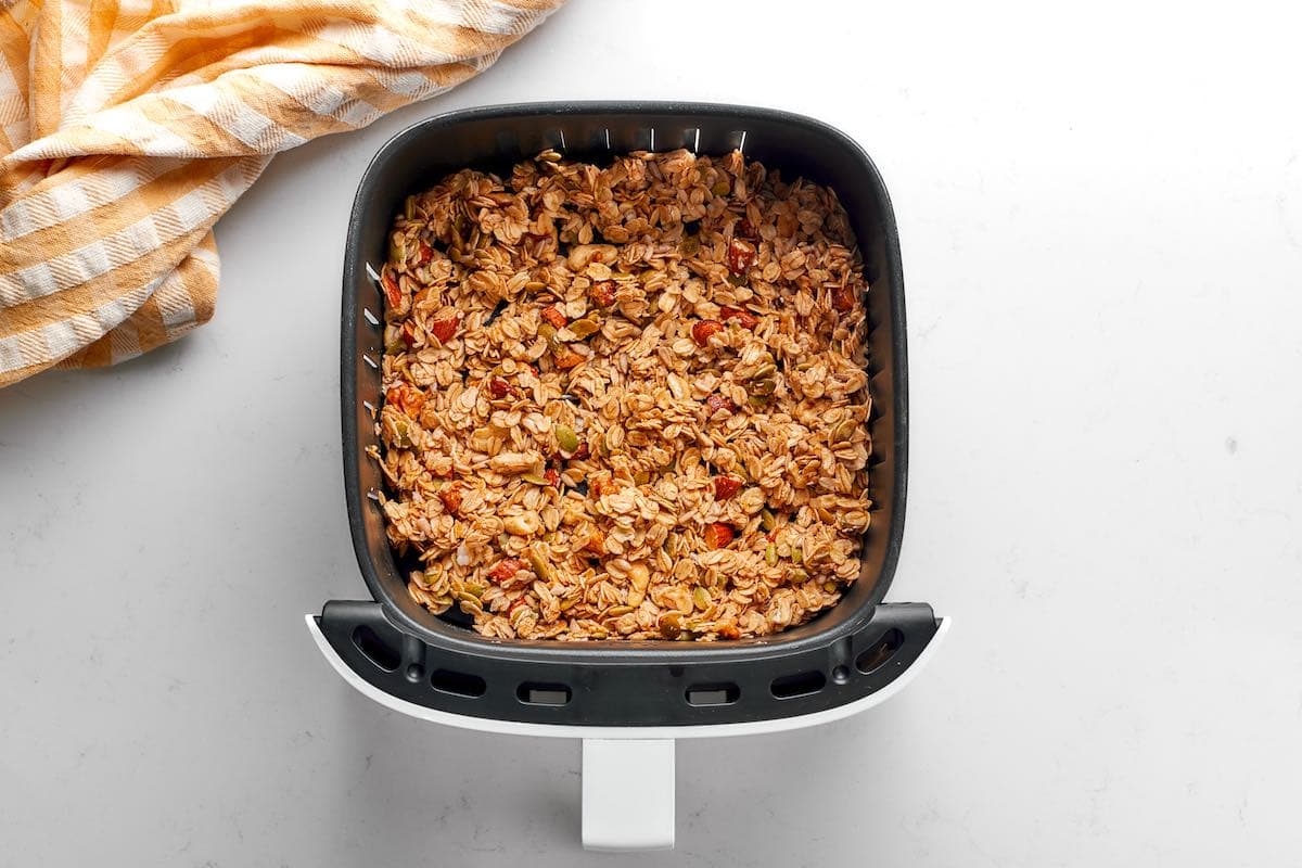 granola assembled in the air fryer.