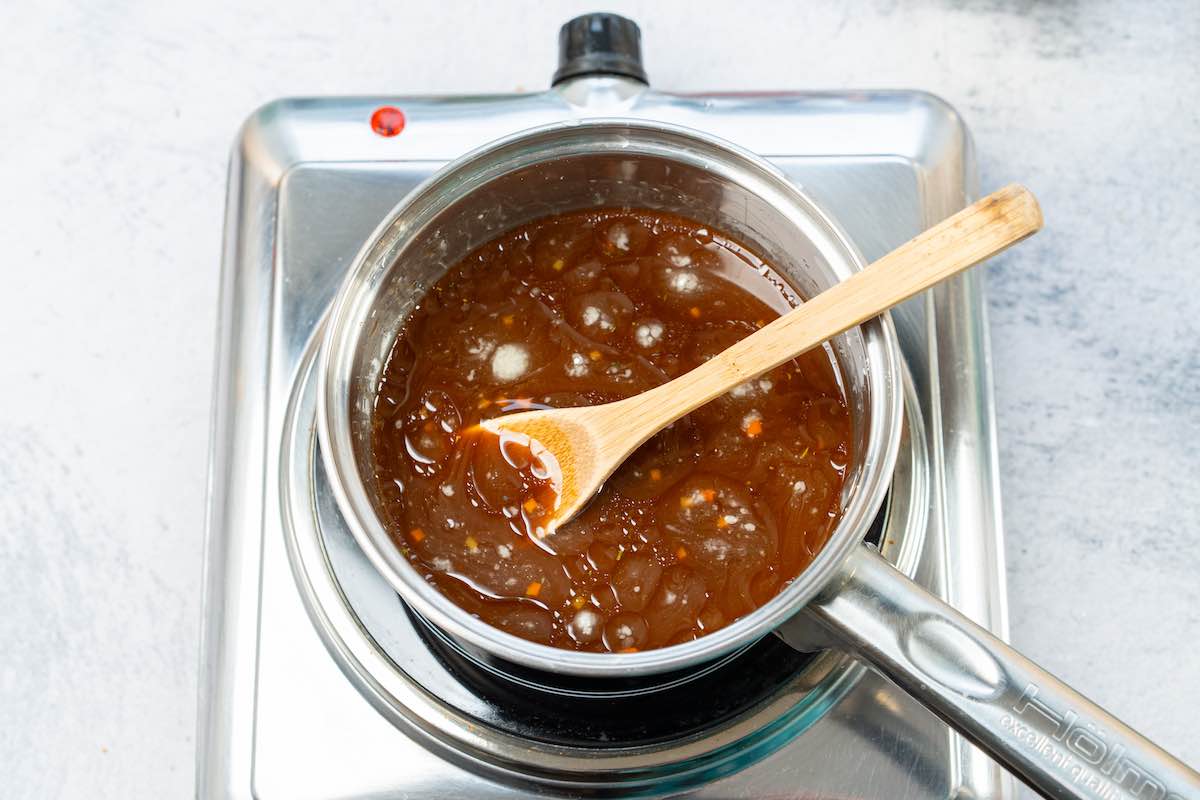 Asian sauce in saucepan for Asian cauliflower.