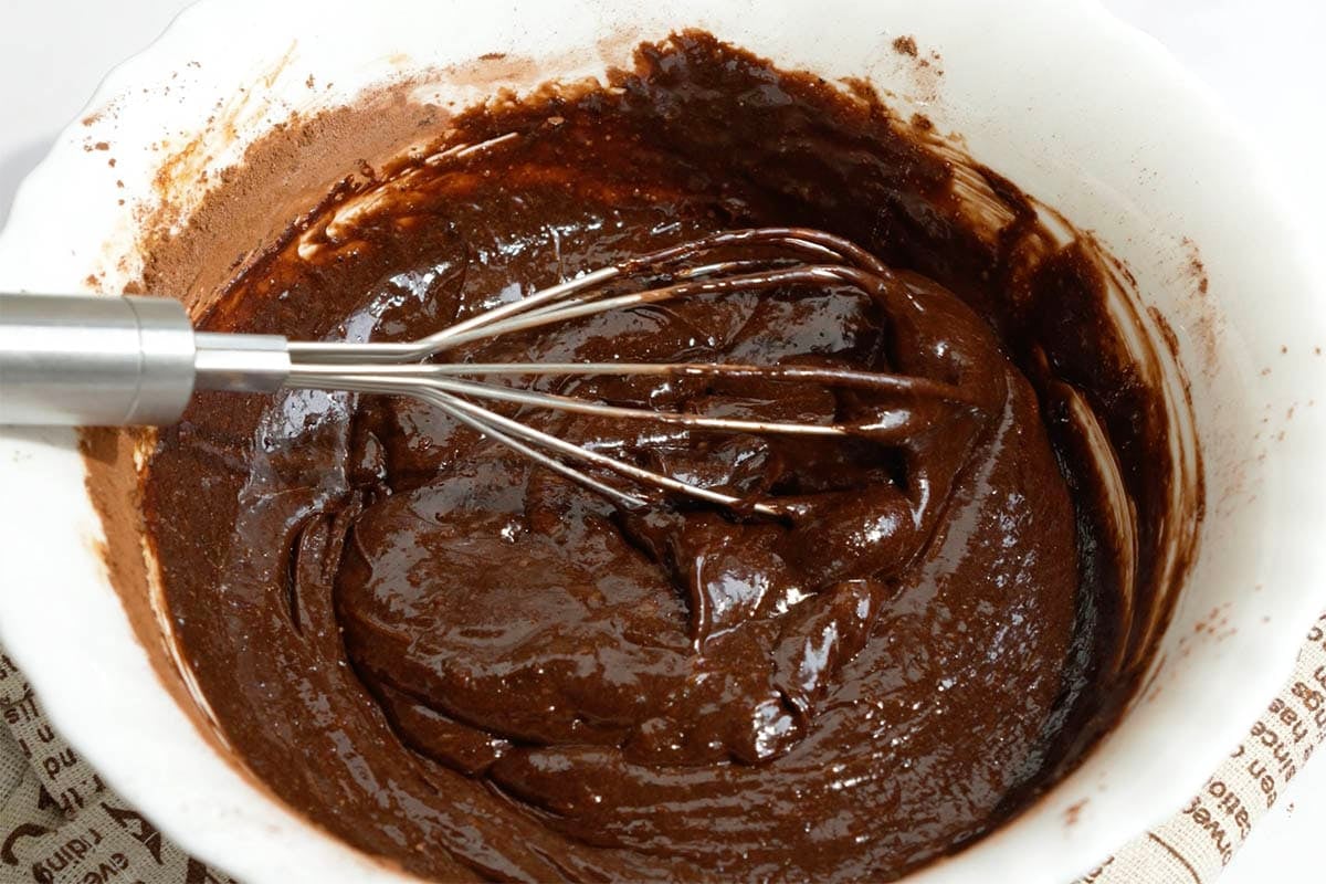 flourless brownie batter in a bowl.