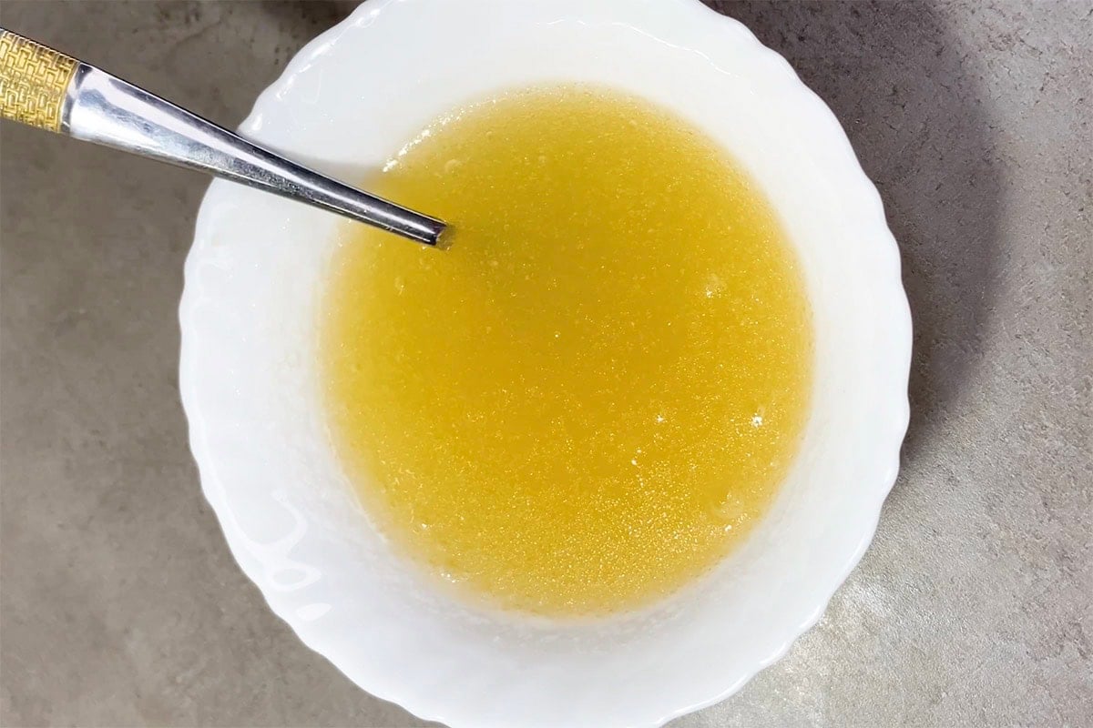 gelatin and water in a bowl.