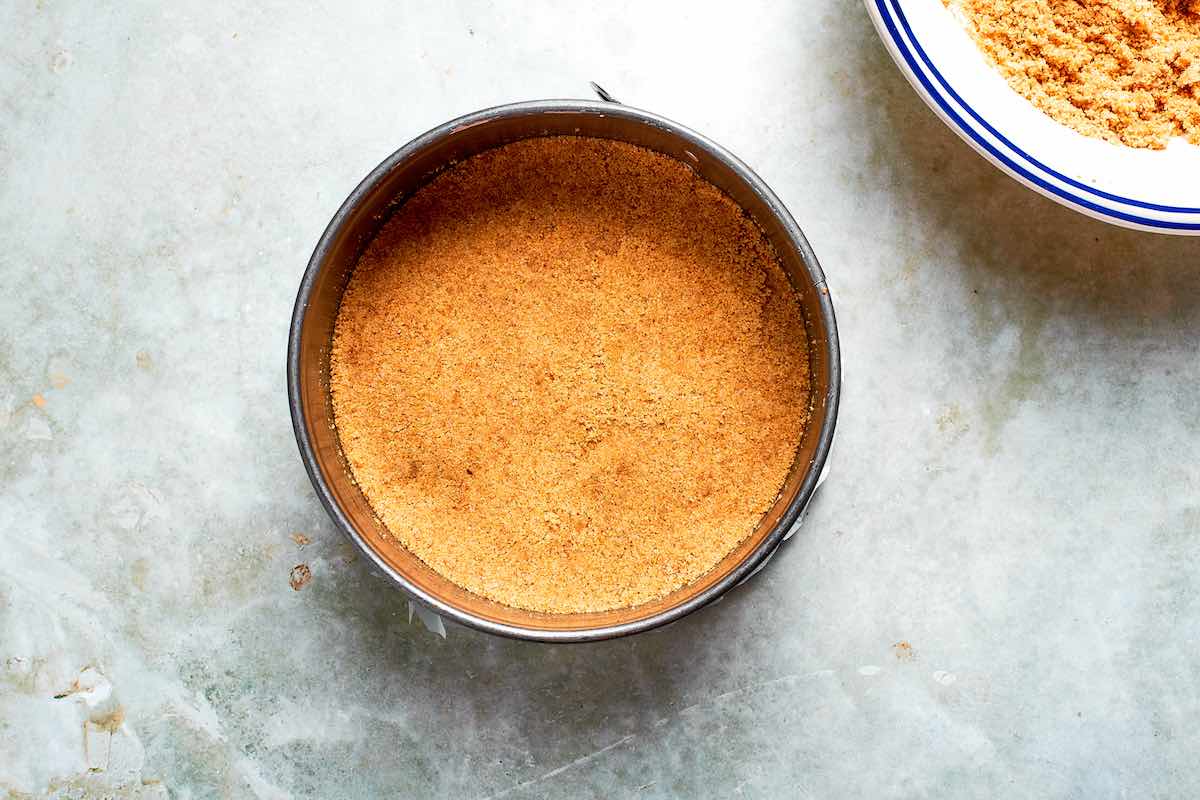 air fryer cheesecake crust in a 6-inch springform pan.