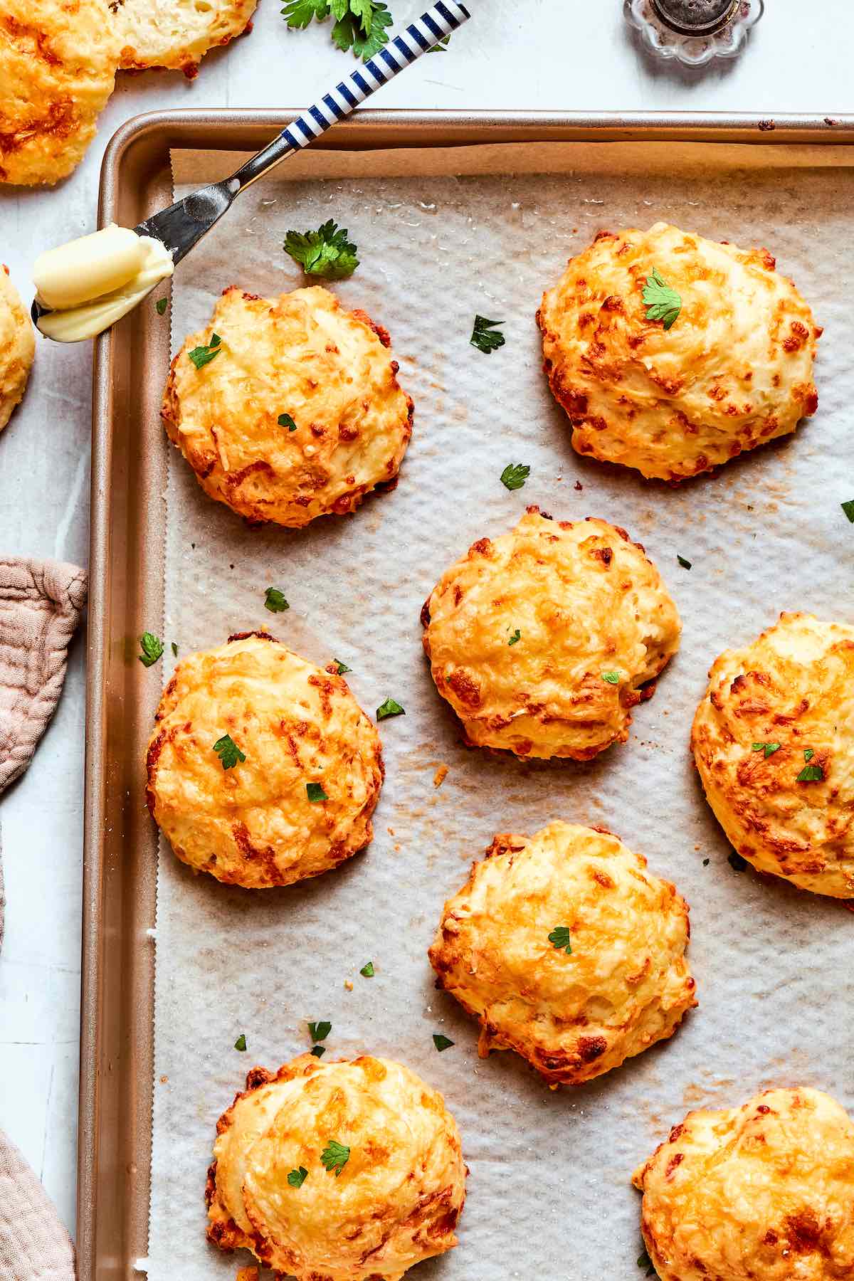 high protein breakfast biscuits on a baking sheet.