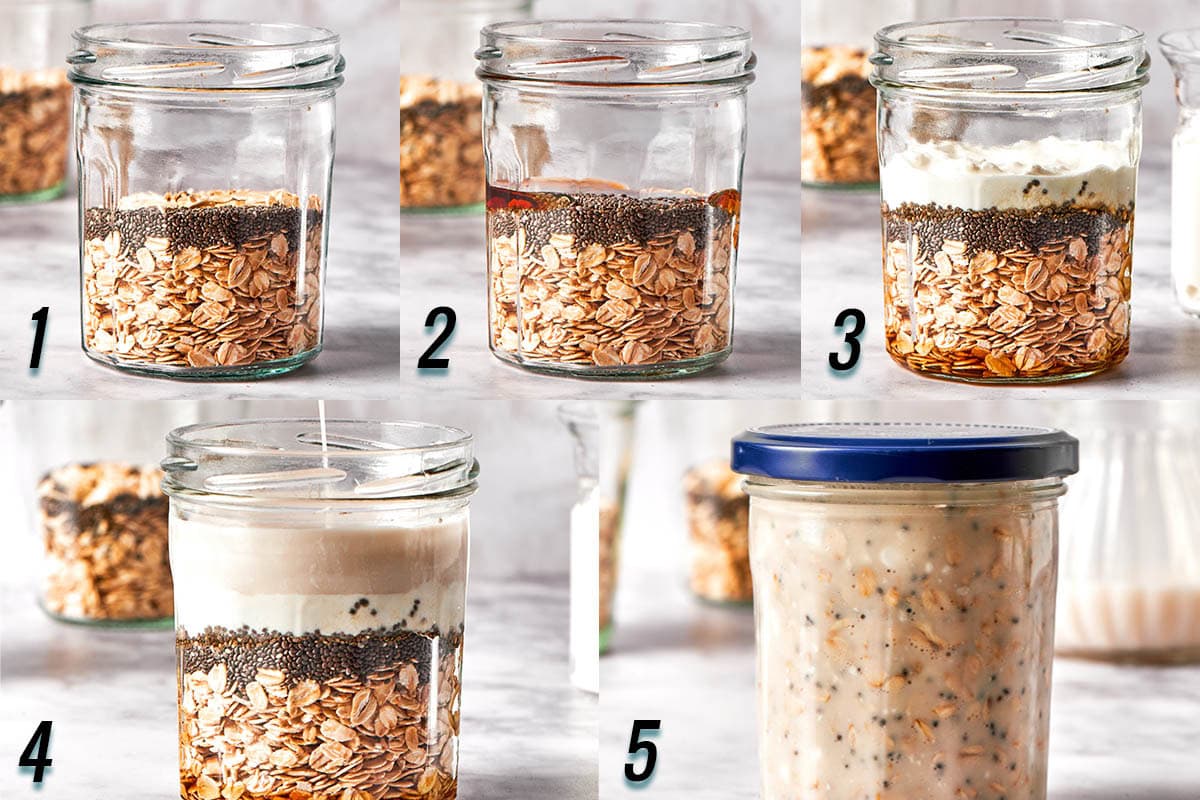 step-by-step process for making cottage cheese overnight oats.