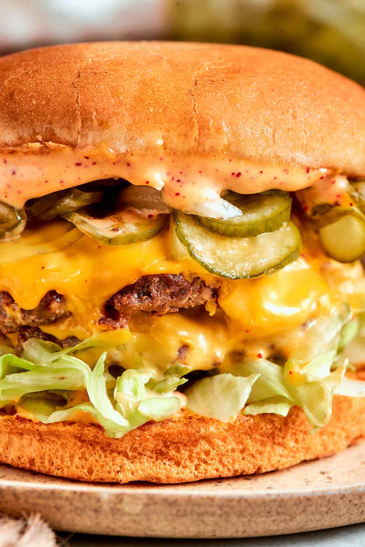 air fryer smash burger on a plate.