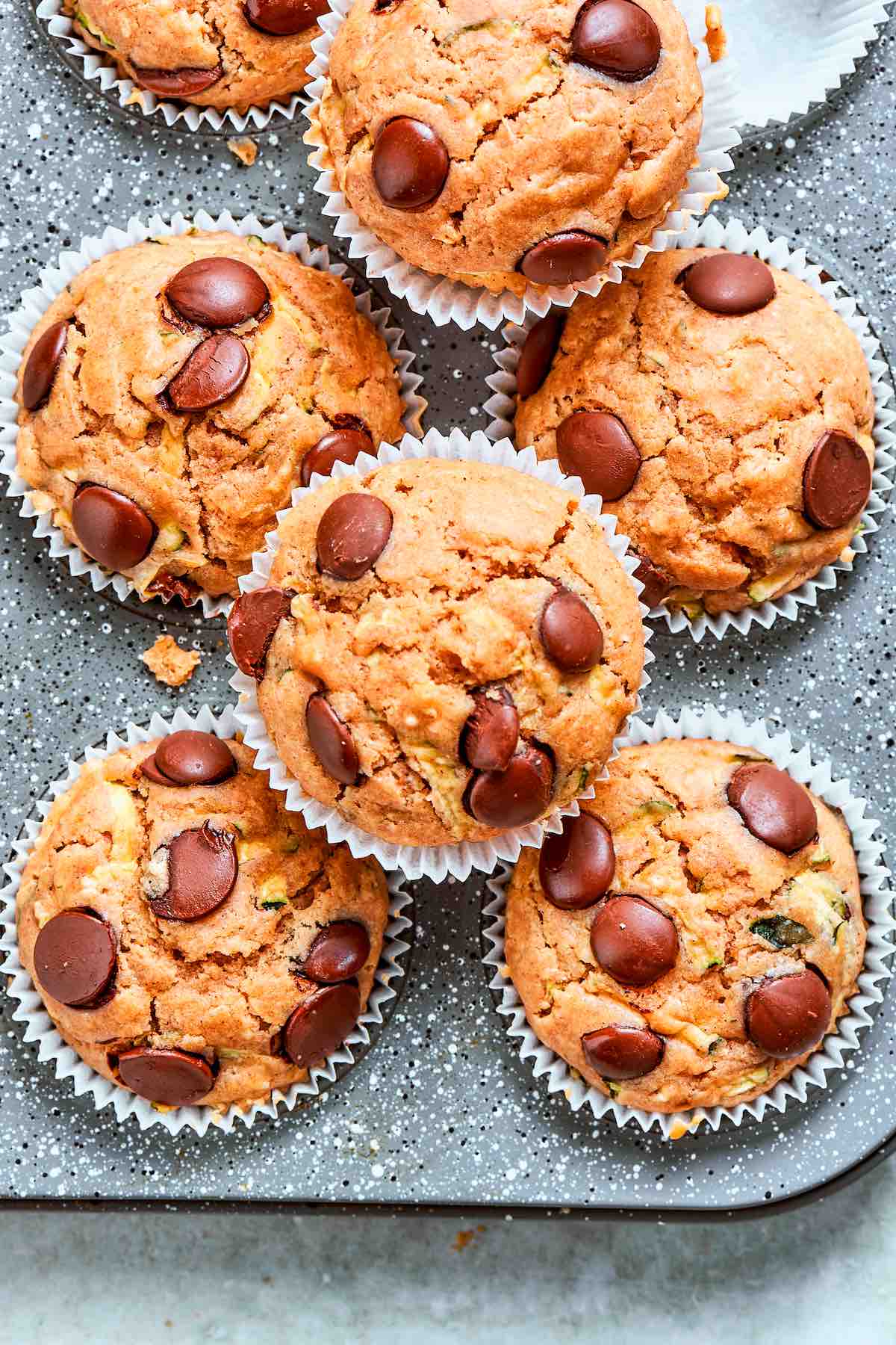 healthy zucchini muffins with chocolate chips.
