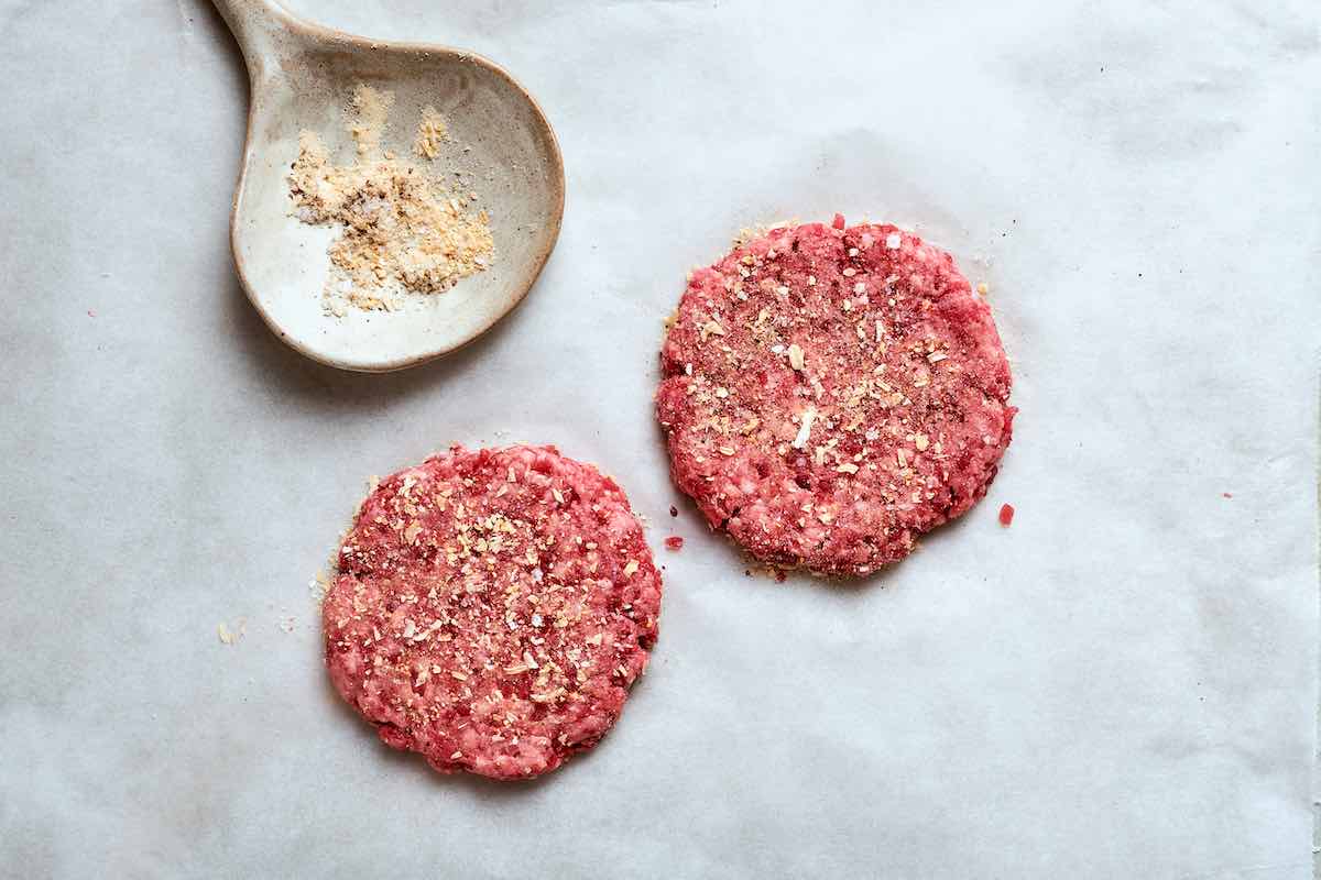 seasoned smash burgers.