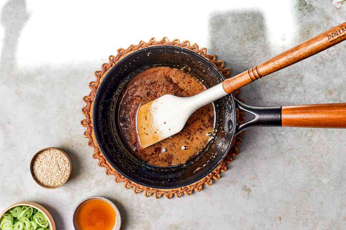 teriyaki sauce marinade in a small saucepan.