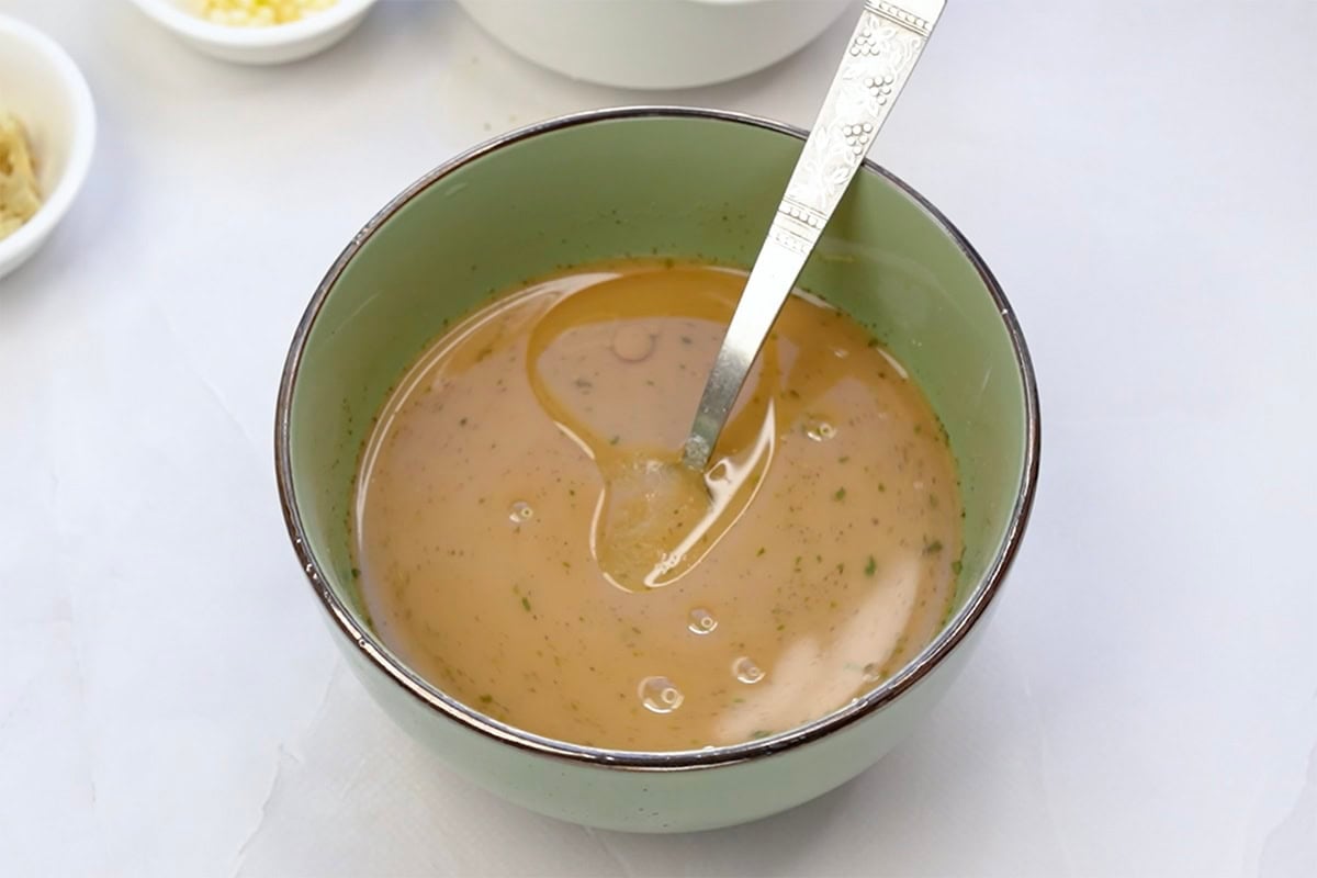 black pepper sauce in a mixing bowl.
