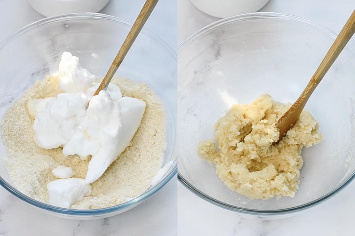 folding in egg whites to almond flour mixture.