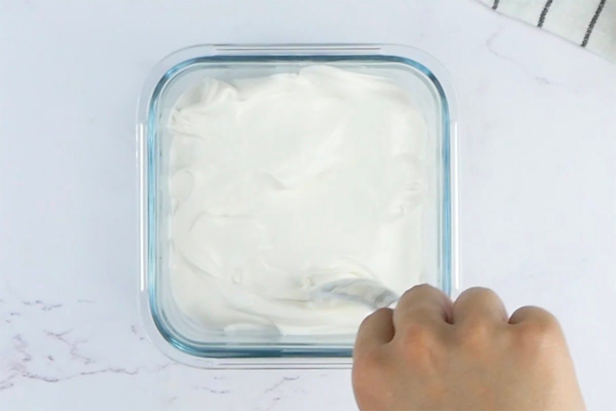 setting keto ice cream in pre-frozen loaf pan.