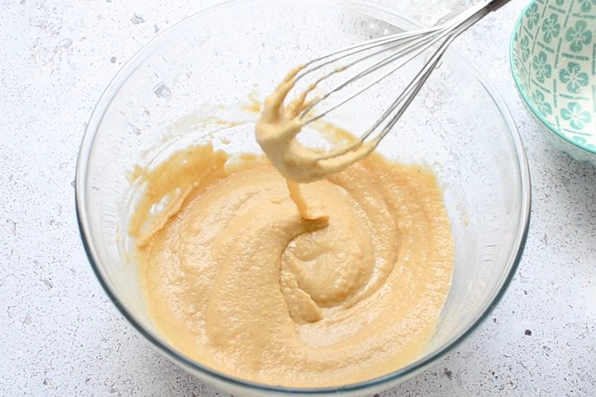 keto pancake batter in a glass bowl.