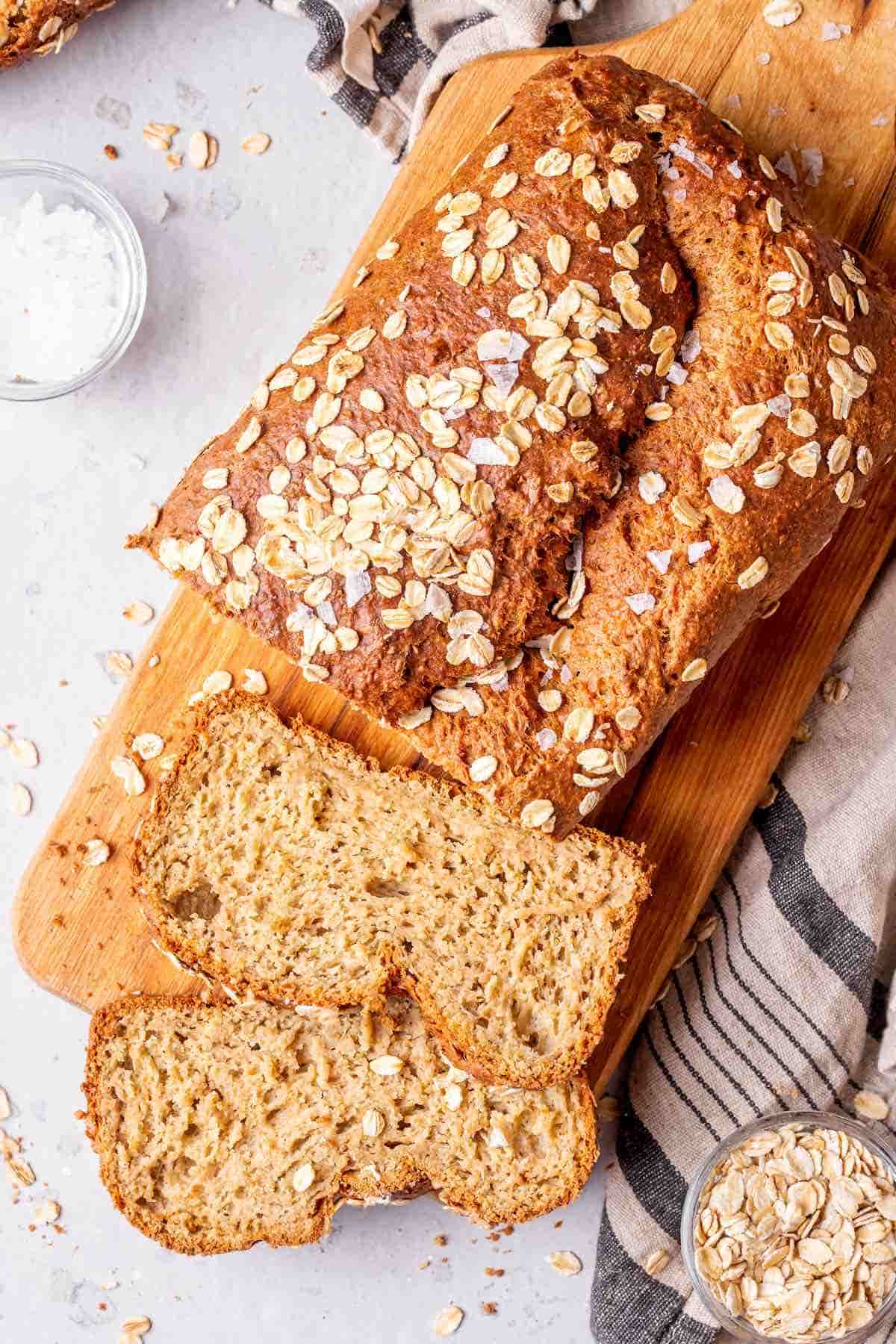 oat bread on a chopping board.